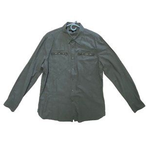 John Varvatos Star USA Men's XL Long Sleeve Button Front Zip Pocket Shirt Gray